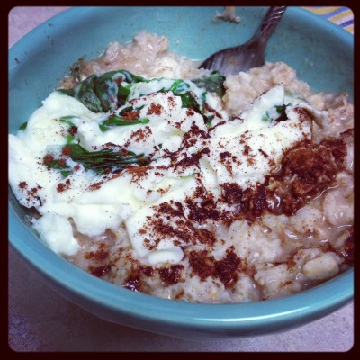 Sometimes with spinach and egg whites...and always with lots of cinnamon!