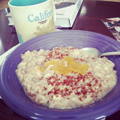 Still loving my Egg White Oats for breakfast. A little sugar-free jam too!